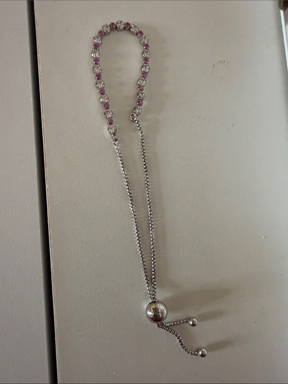 Pandora Adjustable Silver Bracelet with Pink Crystal Accents